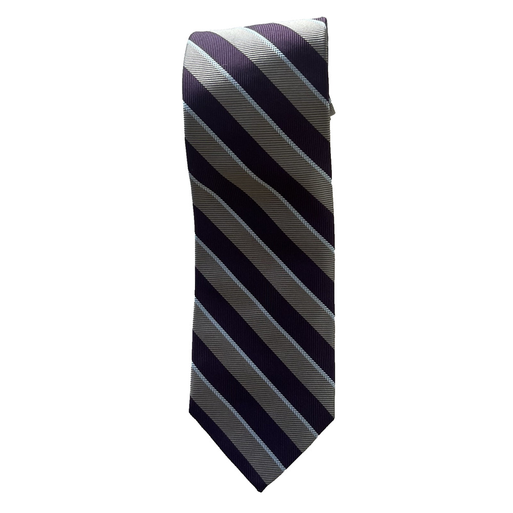 Brooks Brothers Necktie Men's Purple Grey White Striped Diagonal